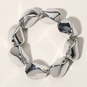 Silver Pebble Ball Beaded Stretch Metal Bracelet Casual Simple